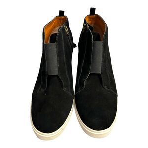 L Paolo Wedge Sneakers Black Suede Platform Shoes Ankle Zip Booties Size 9.5